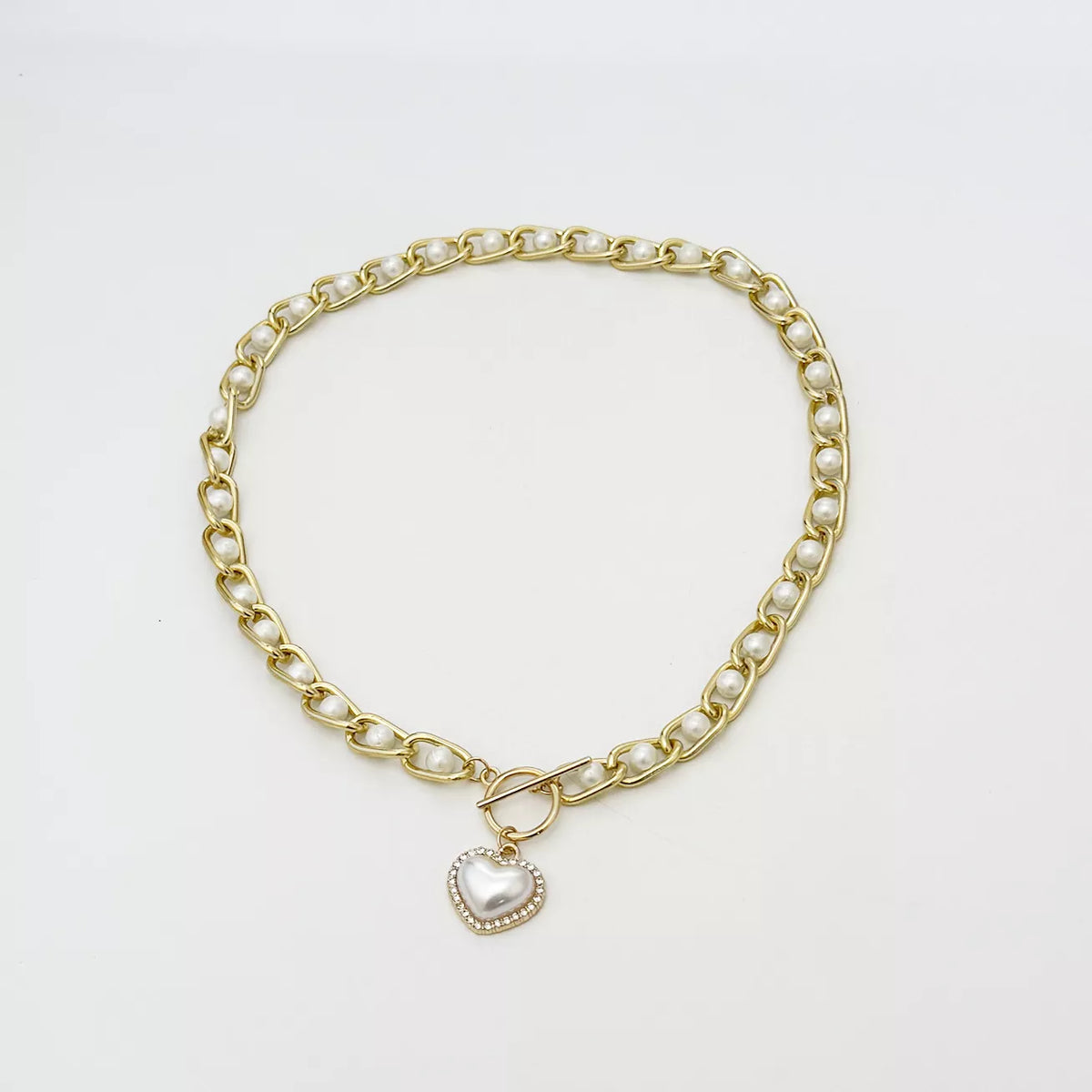 Chunky Pearl and Heart Pendant Necklace - alternate necklace view