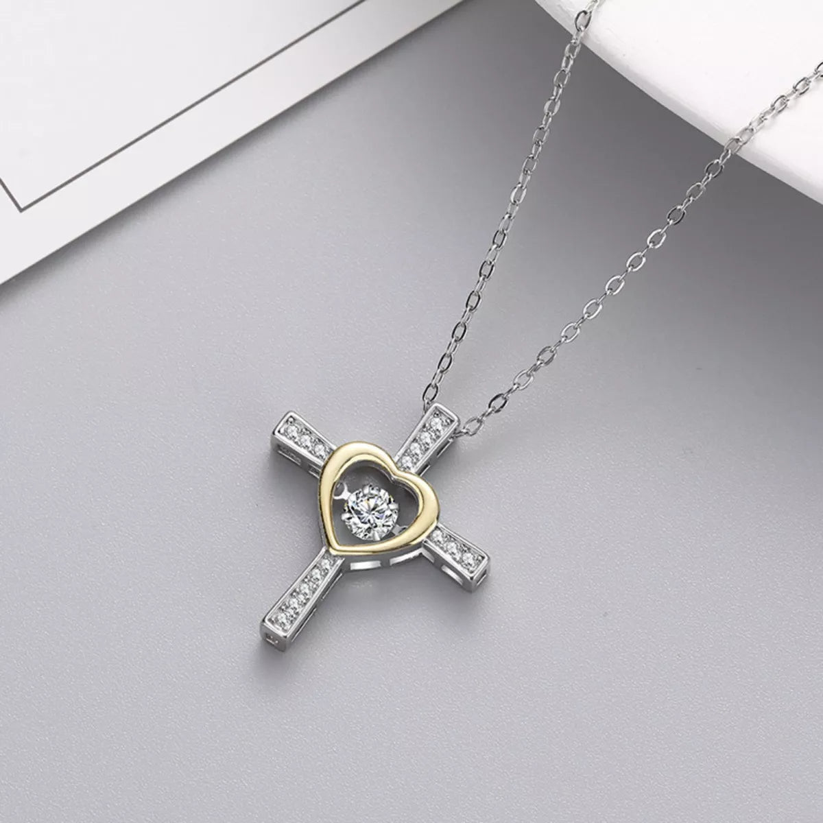 Sterling Silver Heart Cross Necklace - alternate necklace view