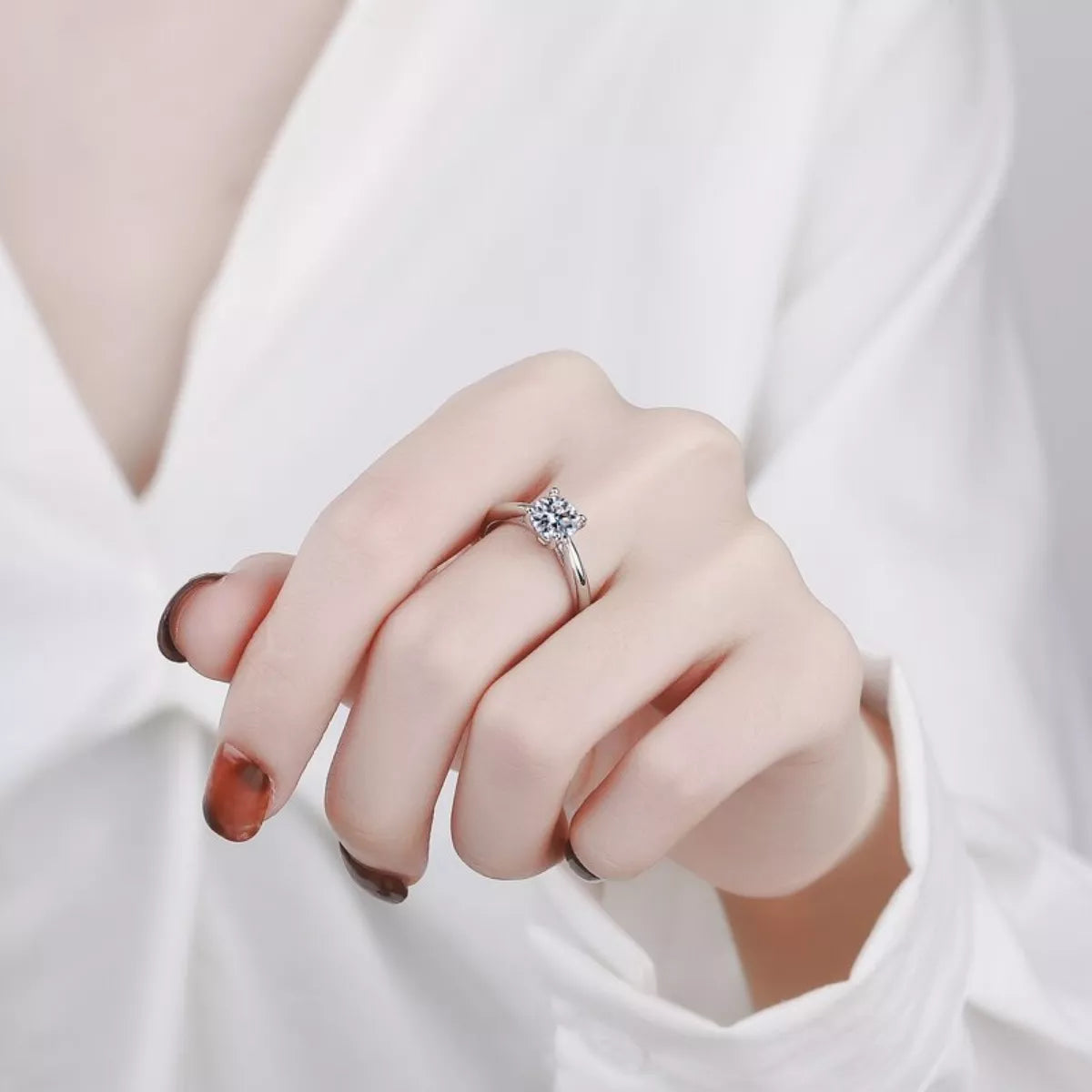 1 Carat Moissanite Sterling Silver Ring in Silver - women's ring