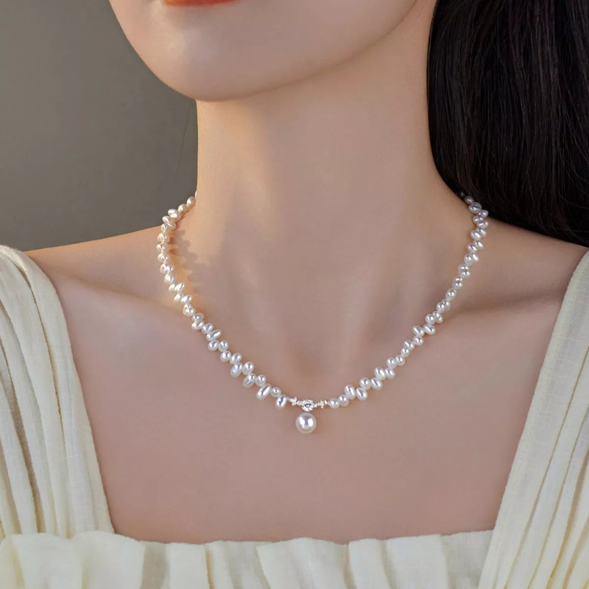 Irregular Freshwater Pearl Pendant Necklace in White - women's pendant necklace