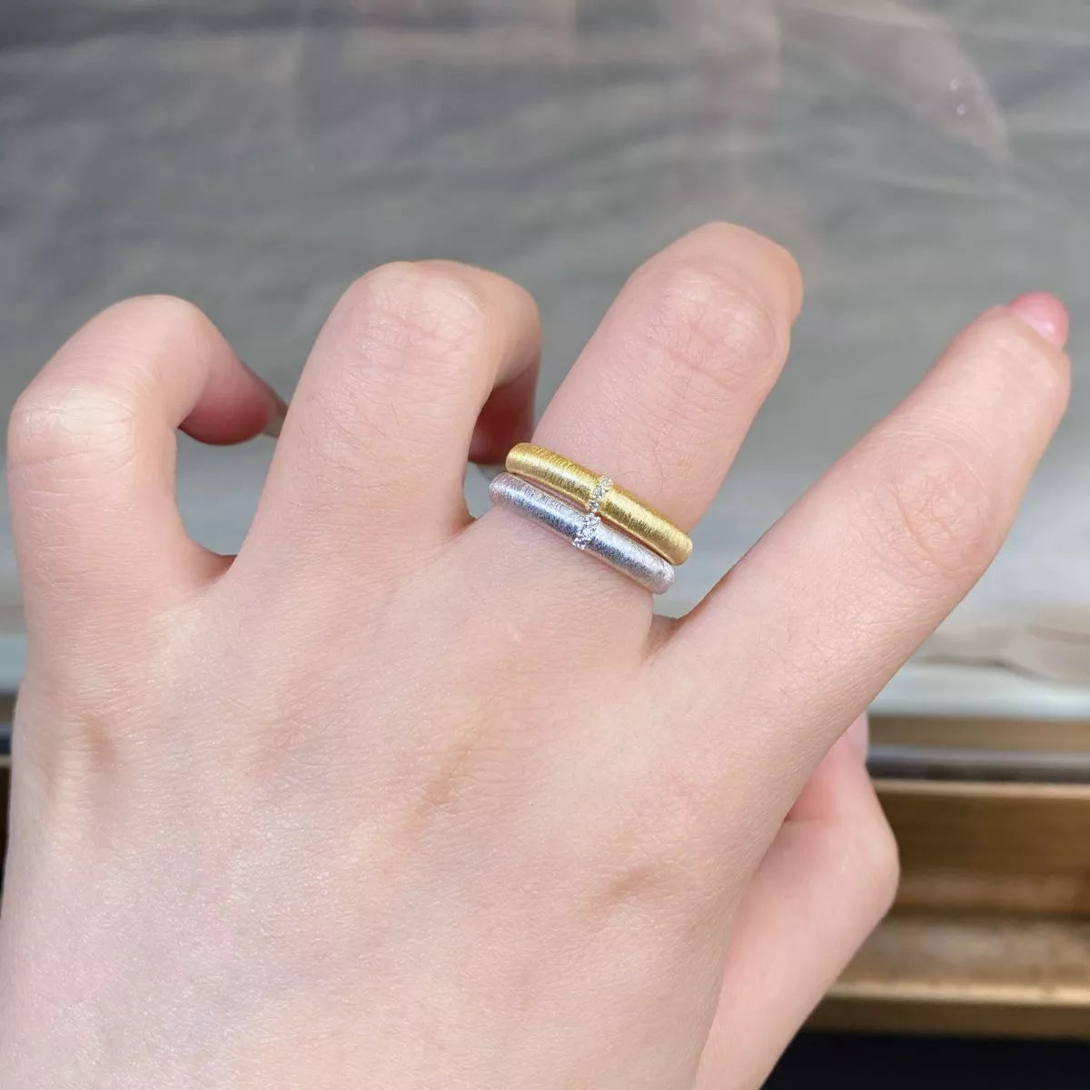 Sterling Silver Zircon Ring in Gold - women's ring