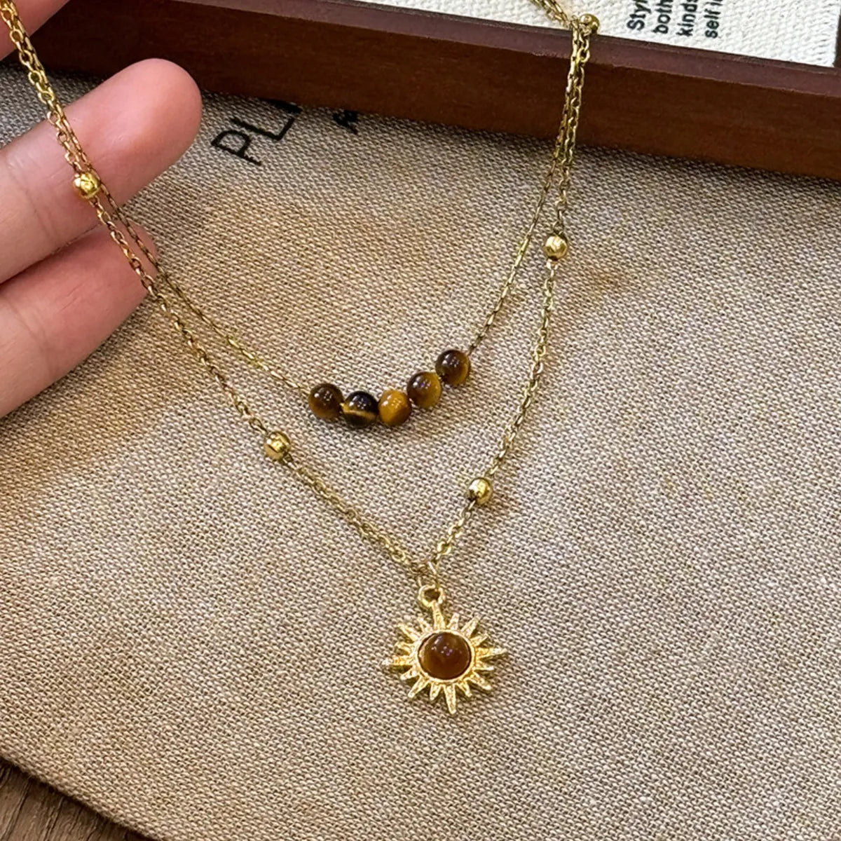 Tiger's Eye Copper Double Layered Necklace - alternate necklace view