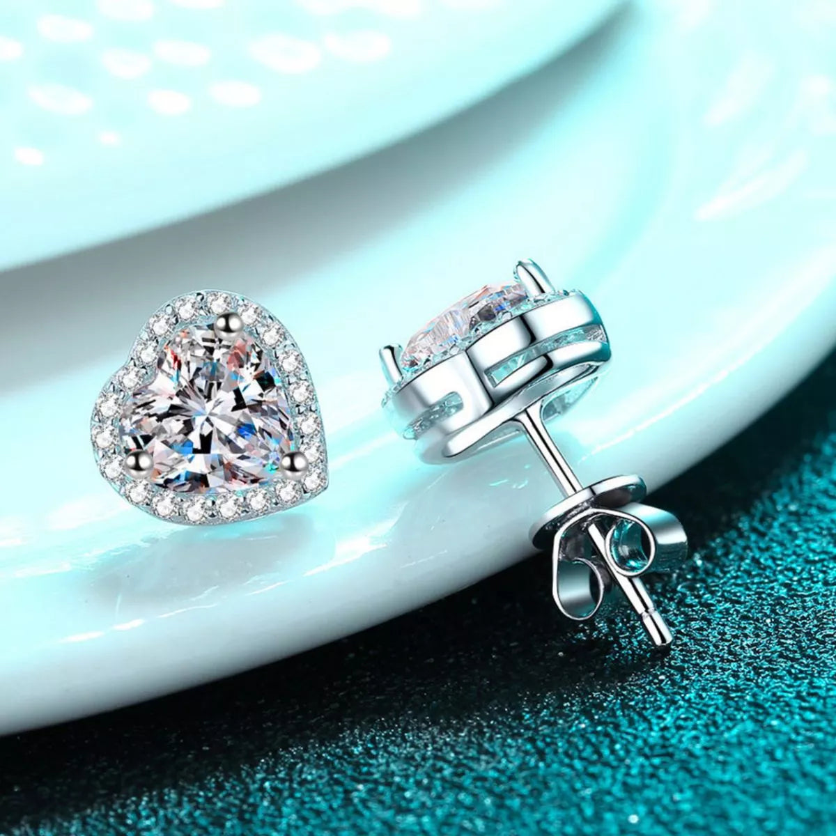 2 Carat Sterling Silver Moissanite Heart Earrings - alternate earring view