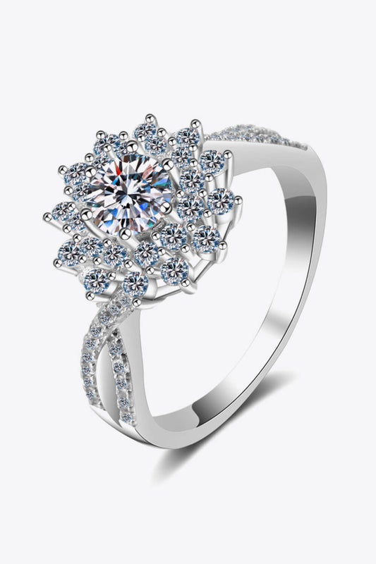 Moissanite Flower-Shape Split Shank Ring in Silver - women's ring