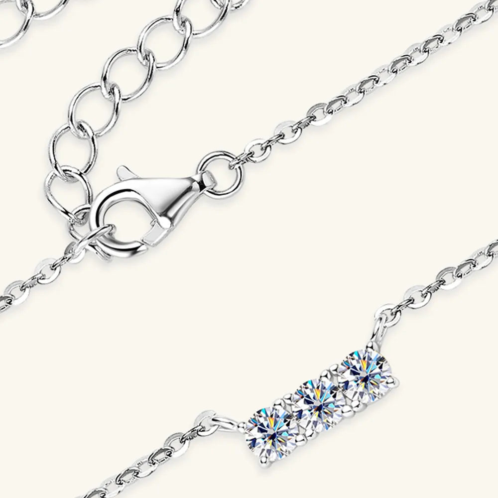 Sterling Silver Inlaid Moissanite Bar Necklace - alternate necklace view