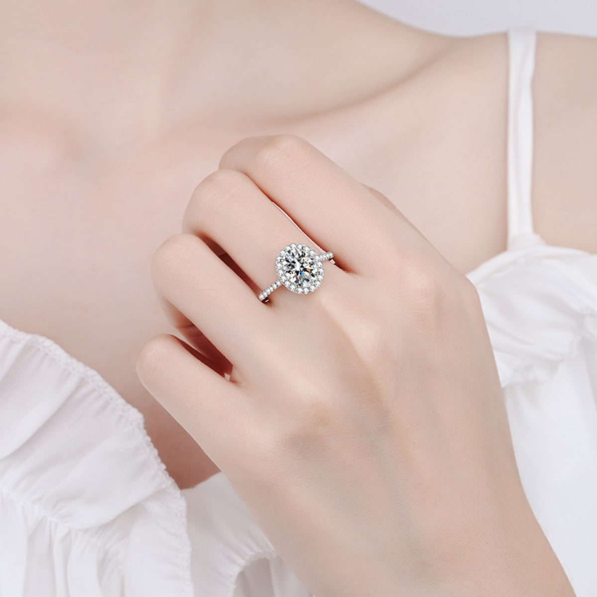 1 Carat Moissanite Sterling Silver Ring in Silver - women's ring