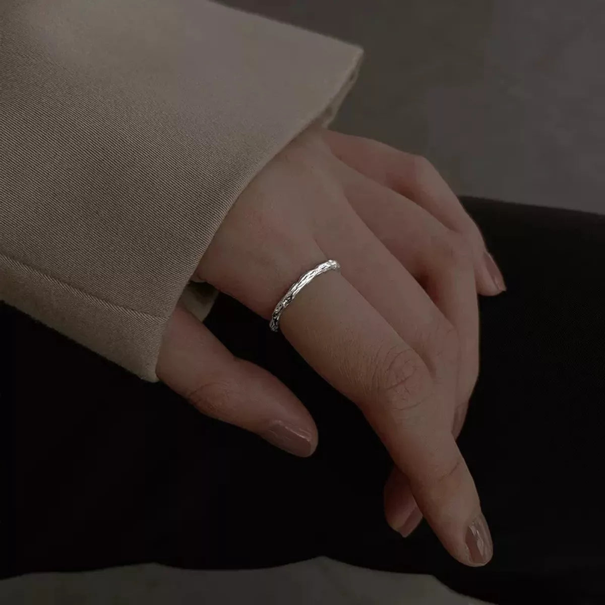 Sterling Silver Textured Open Ring - alternate ring view
