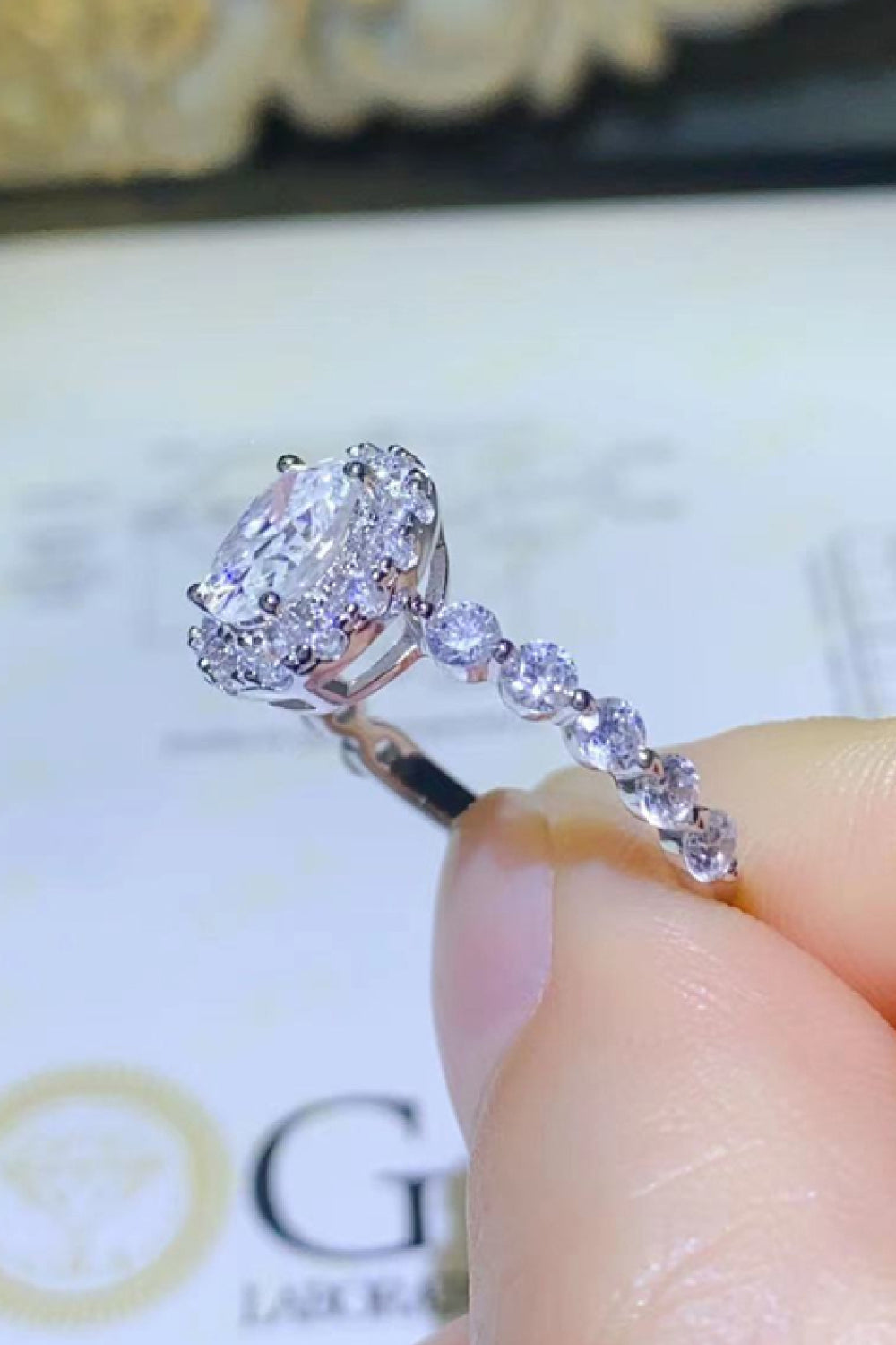 Adored 1 Carat Moissanite Sterling Silver Halo Ring in White - women's halo ring