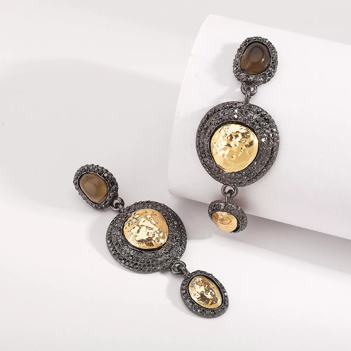 Vintage-Inspired Dangle Earrings with Gold Accents - alternate earring view