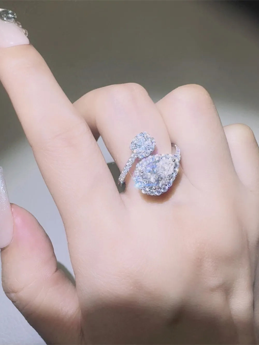 2 Carat Moissanite Sterling Silver Bypass Ring - alternate ring view