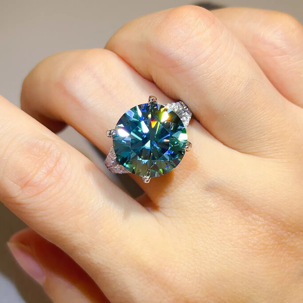 10 Carat Sterling Silver Moissanite Ring in Dark Green - women's ring