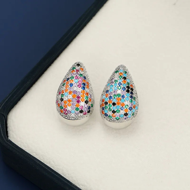18K Gold-Plated Zircon Teardrop Earring in Silver/Multi - women's drop earrings