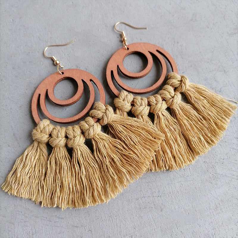 Tassel Detail Geometric Earrings in Caramel - women's earrings
