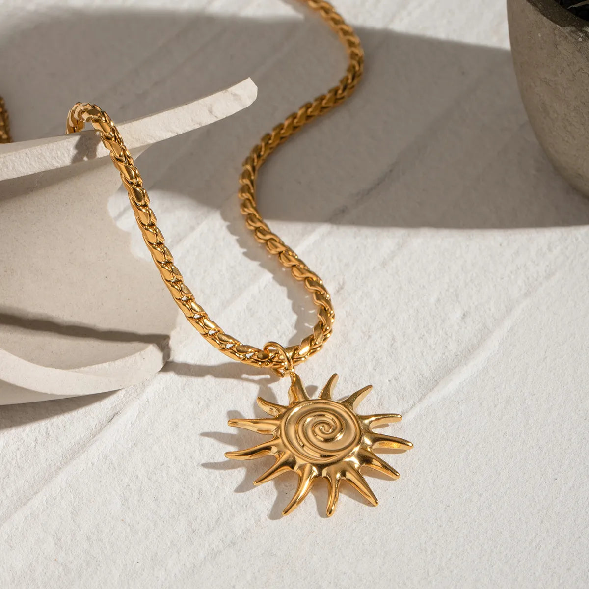 18K Gold-Plated Sun Pendant Necklace - alternate necklace view