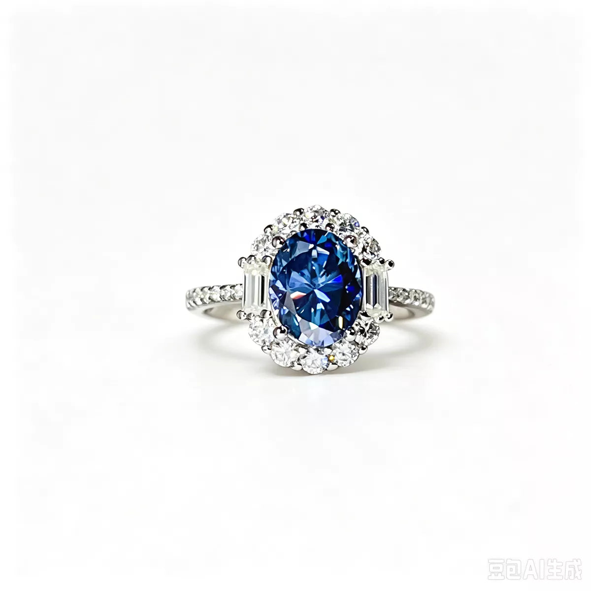 3 Carat Sterling Silver Moissanite Ring in Blue - women's ring