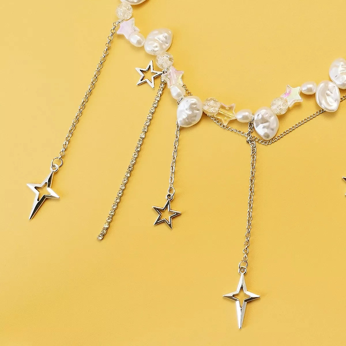Bohemian Irregular Pearl Star Tassel Choker Necklace - alternate necklace view
