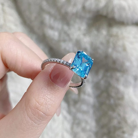 Sterling Silver Rectangle Ring in Sky Blue - women's ring