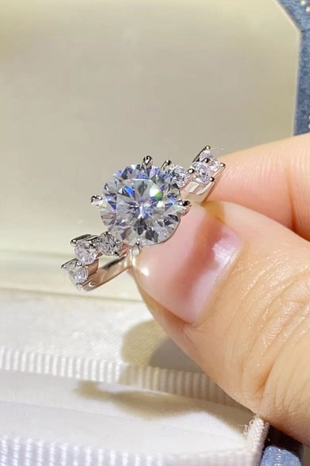 2 Carat Moissanite Sterling Silver Ring in Silver - women's ring