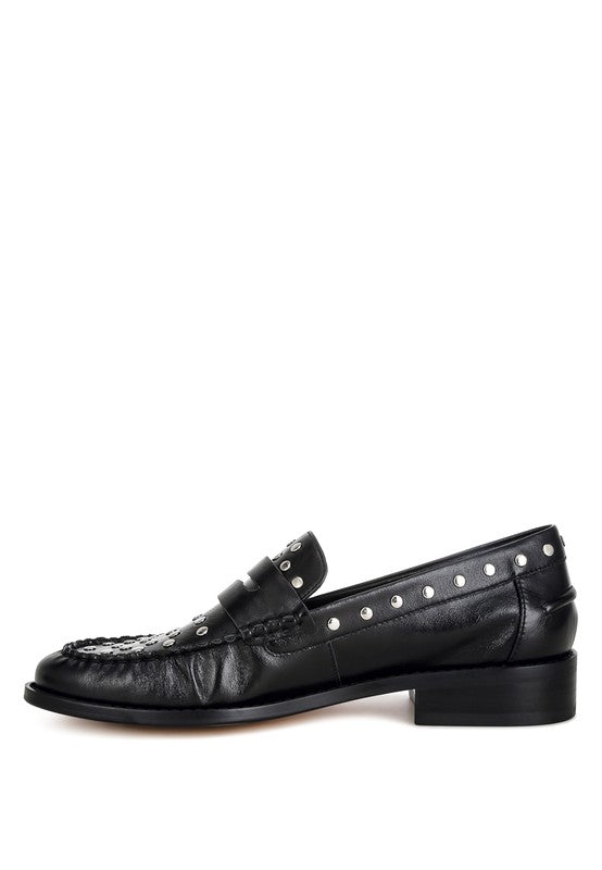 Studs Embellished Leather Loafers