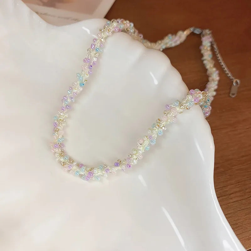Titanium Steel Rice Bead Necklace - alternate necklace view