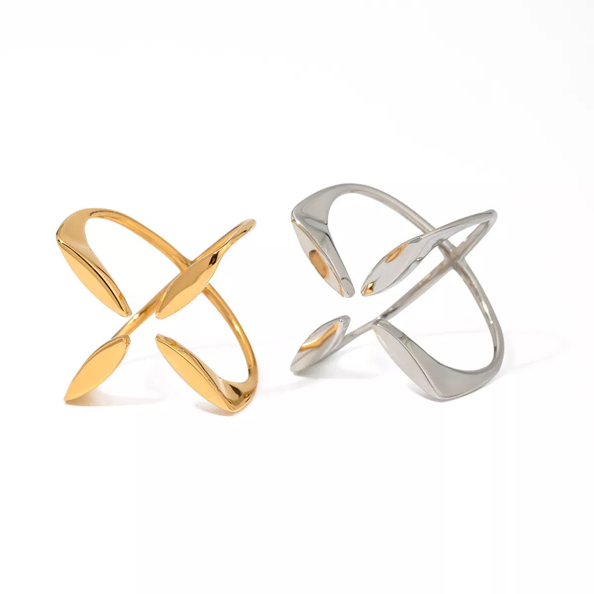 Stainless Steel Crisscross Open Ring - alternate ring view