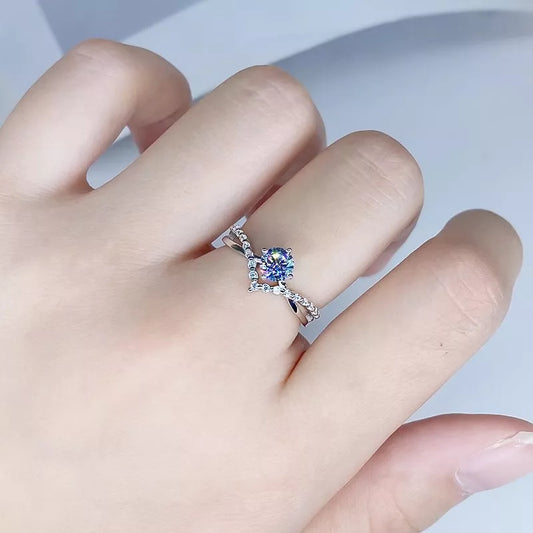 Moissanite Sterling Silver Ring in Silver - women's ring