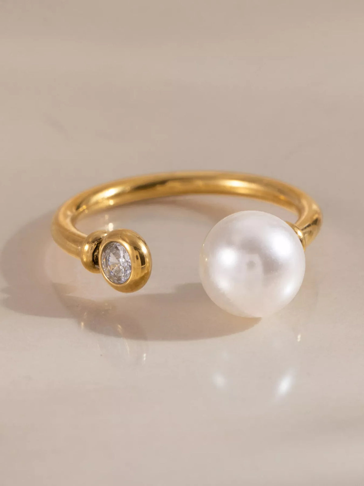 18K Gold-Plated Pearl Open Ring - alternate ring view