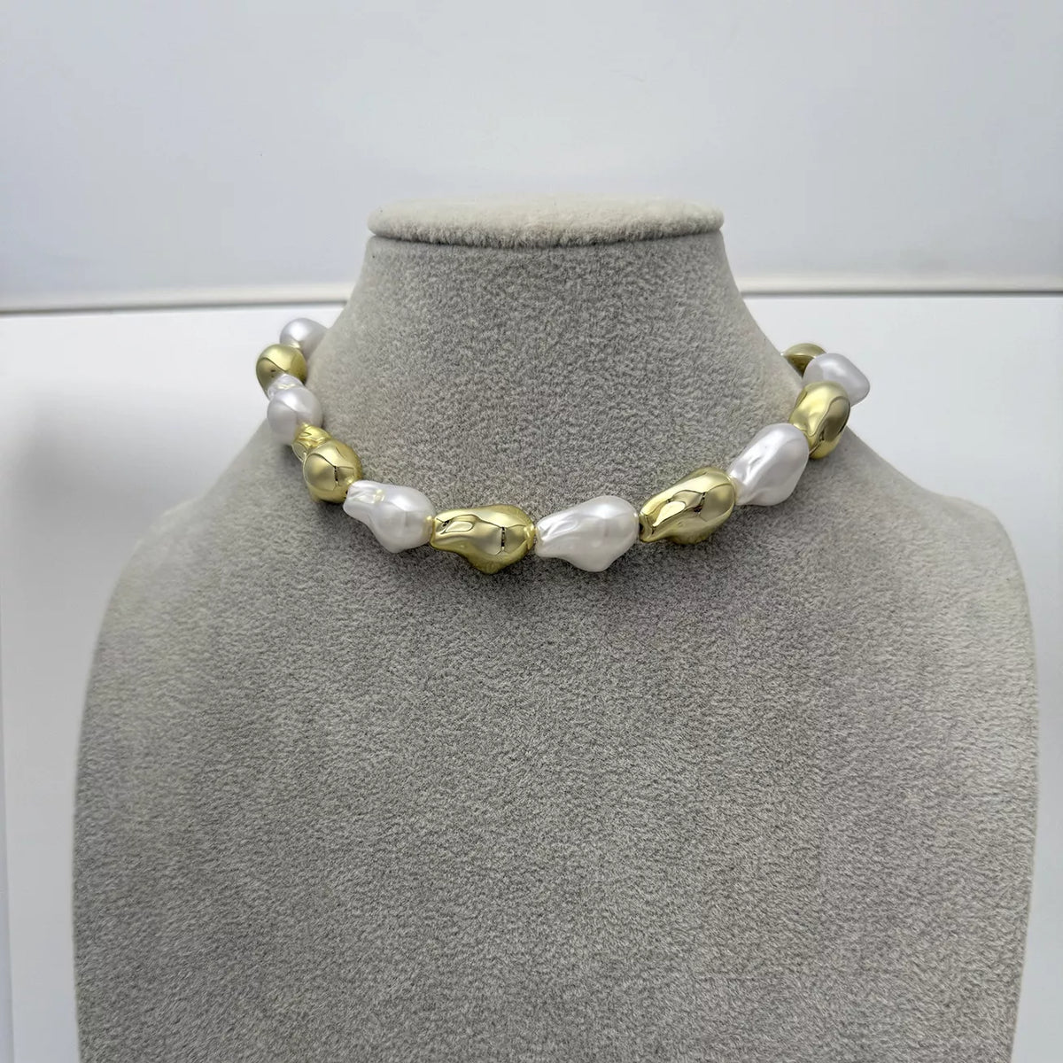 Chic Synthetic Pearl and Gold-Tone Metal Bead Statement Necklace - alternate necklace view
