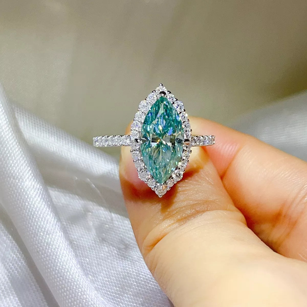 3 Carat Sterling Silver Moissanite Ring in Turquoise - women's ring