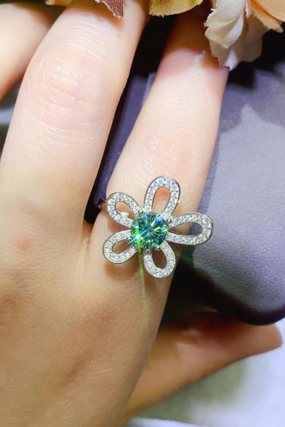 1 Carat Moissanite Flower Shape Open Ring - alternate ring view