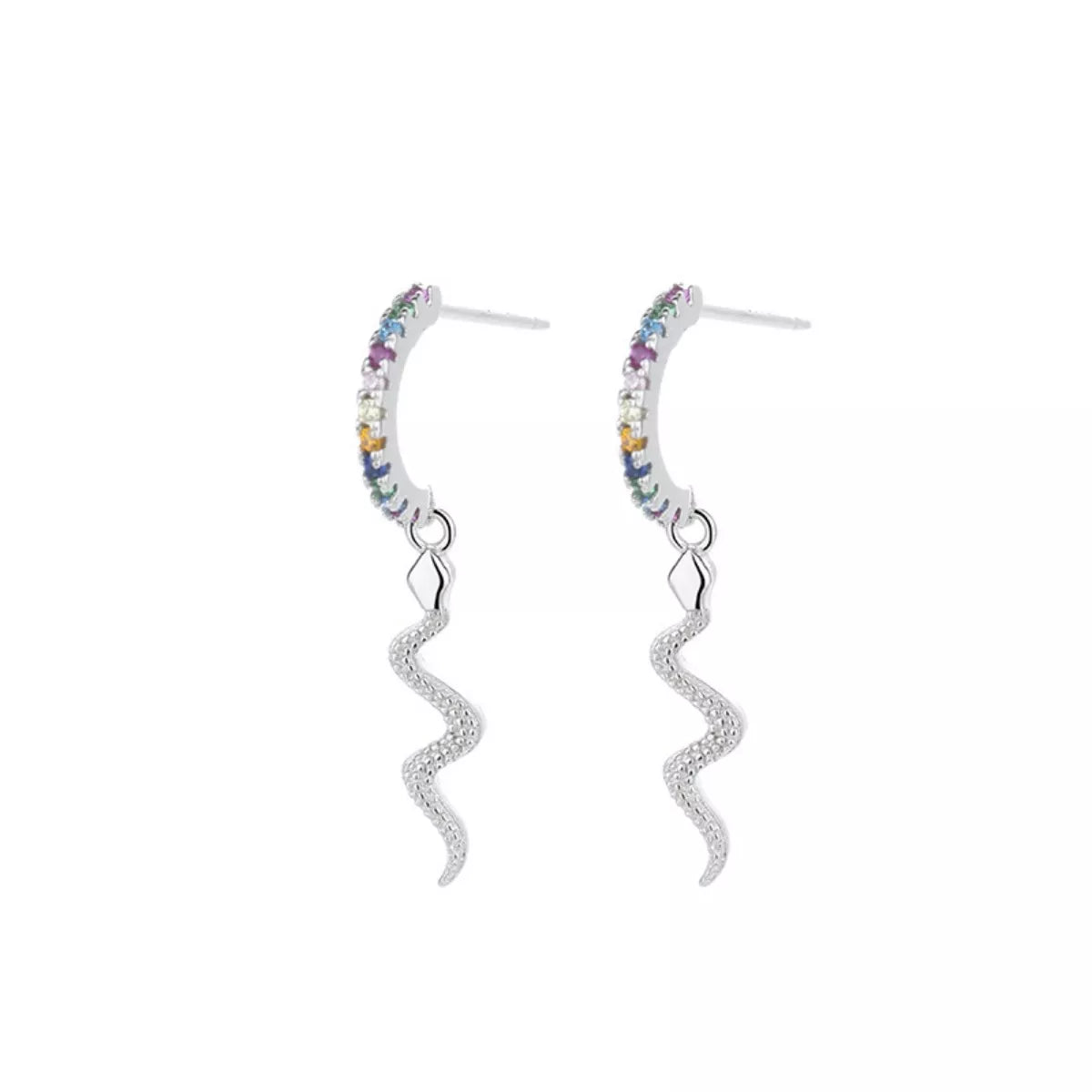 Sterling Silver Rainbow Zircon Geometric Earrings - alternate earring view