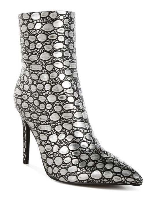 Embossed Stiletto Ankle Boots