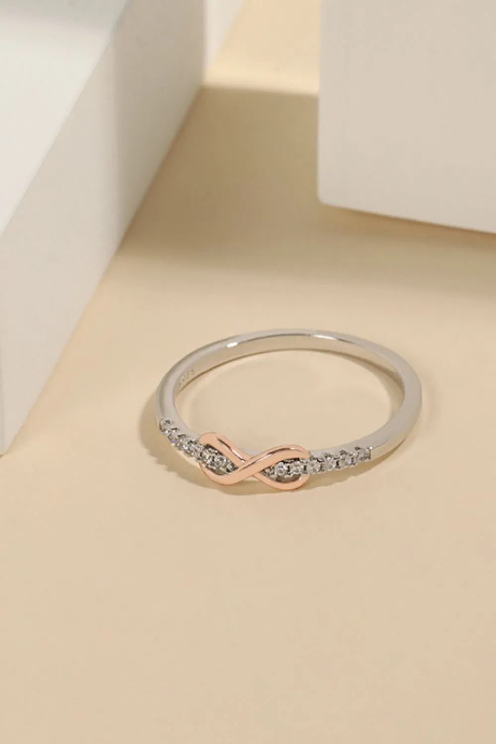 Sterling Silver Inlaid Zircon Infinity Symbol Ring in Silver - women's ring