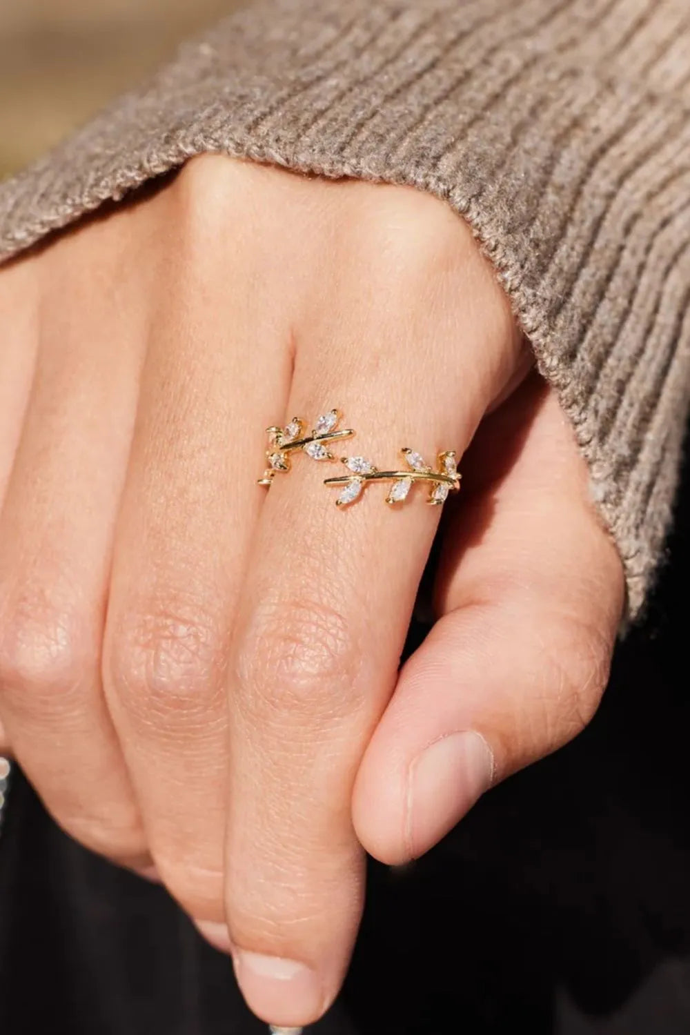 Sterling Silver Leaf Open Ring - alternate ring view
