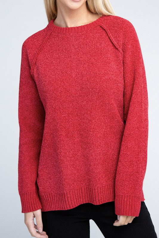 Expertly crafted with ribbed edges, this Chenille Crewneck Sweater features a classic round neck and long sleeves for a cozy, yet stylish look. The easy pull-on style and side slits add versatility, making it perfect for any occasion. Stay warm and fashionable with this comfortable sweater. Fabric contents: 79% Polyester, 21% Acrylic. Enjoy free shipping on all orders. Shop now!