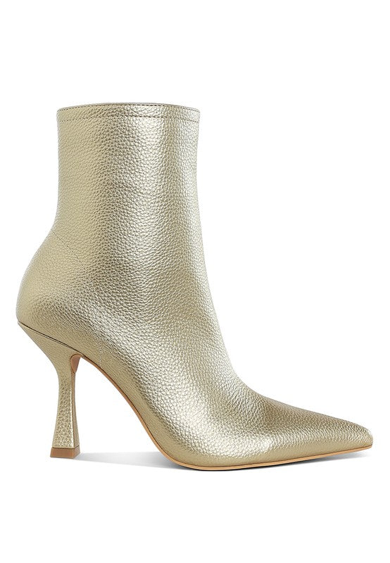 Metallic Pointed Toe Ankle Boots