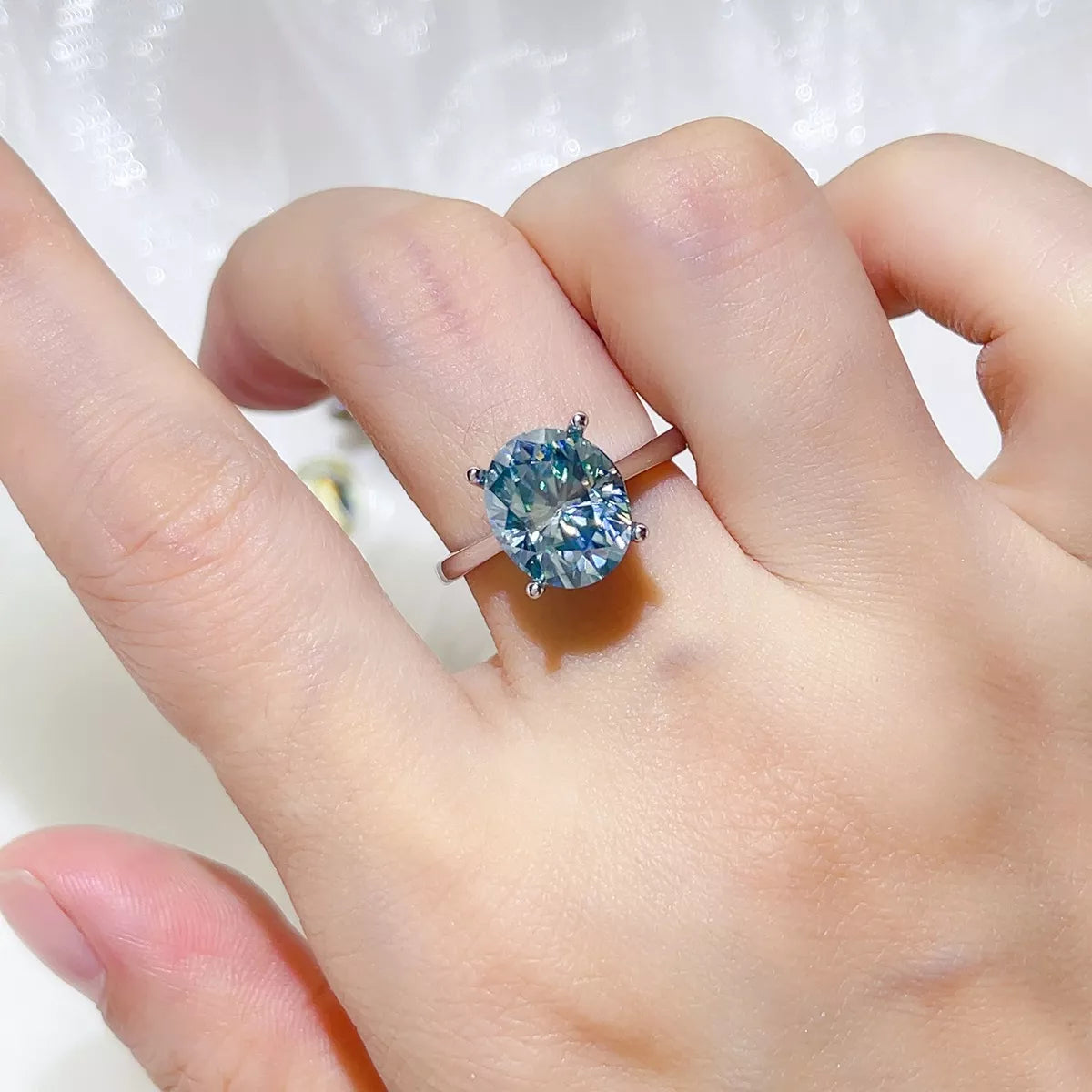 5 Carat Sterling Silver Moissanite Ring in Pastel Blue - women's ring