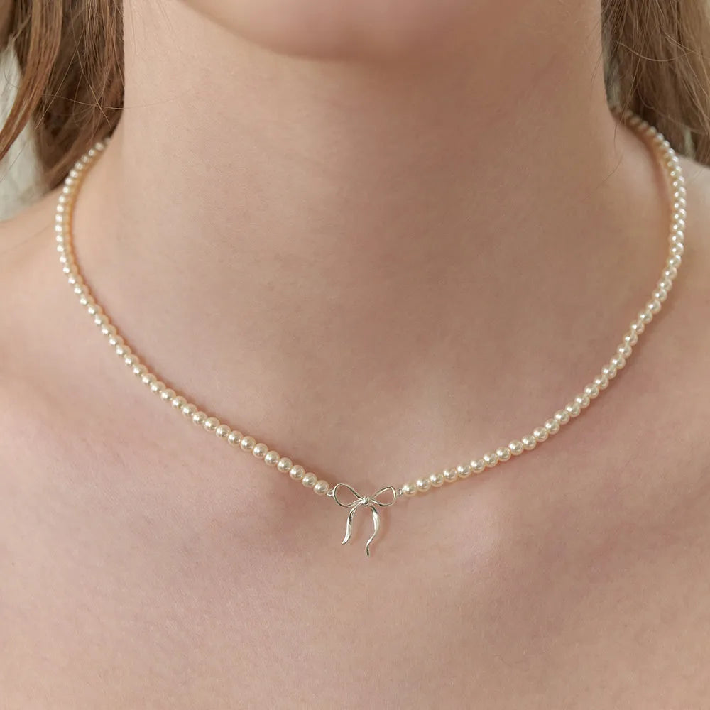 Copper Pearls Bow Necklace - alternate necklace view