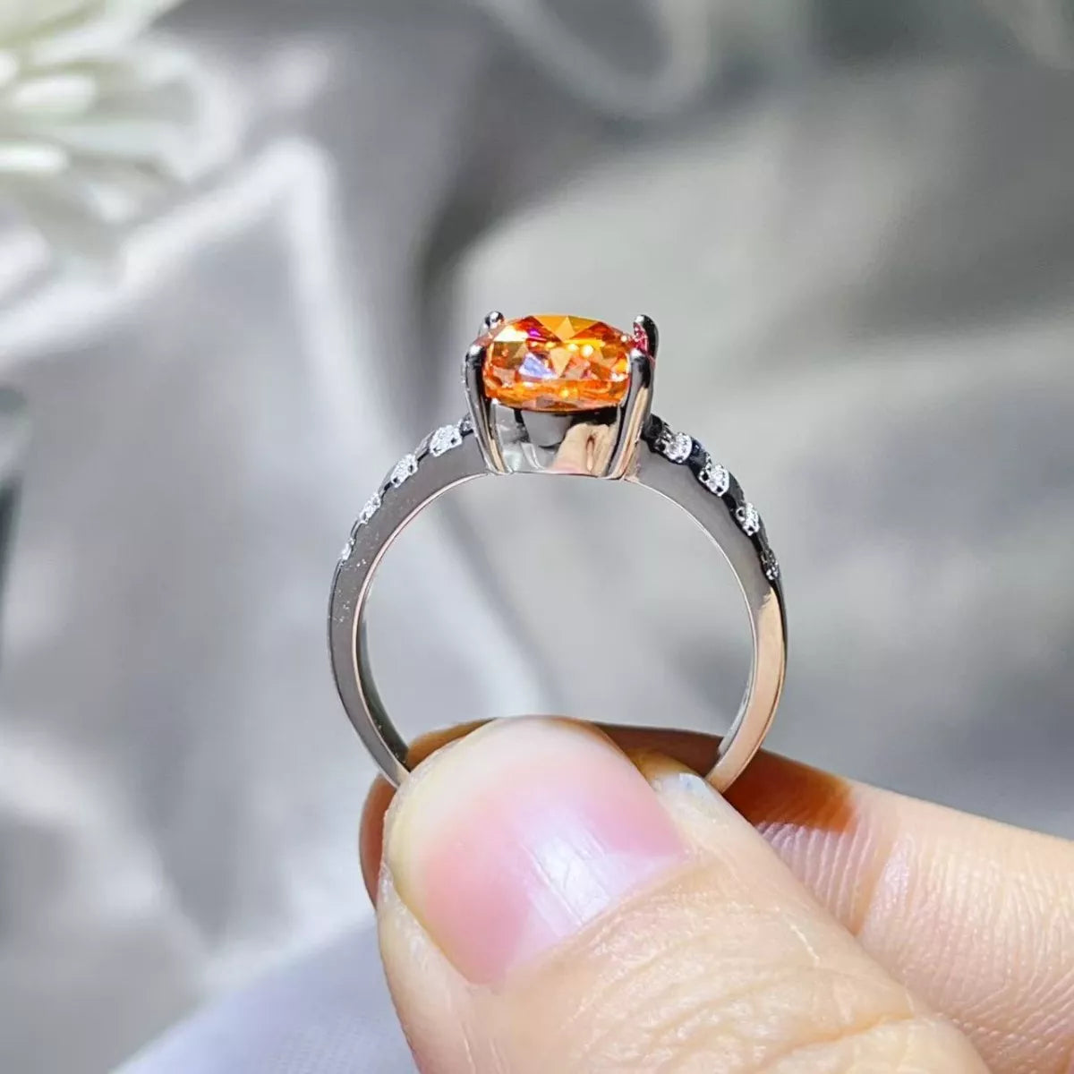 3 Carat Moissanite Oval Sterling Silver Ring in Silver - women's ring