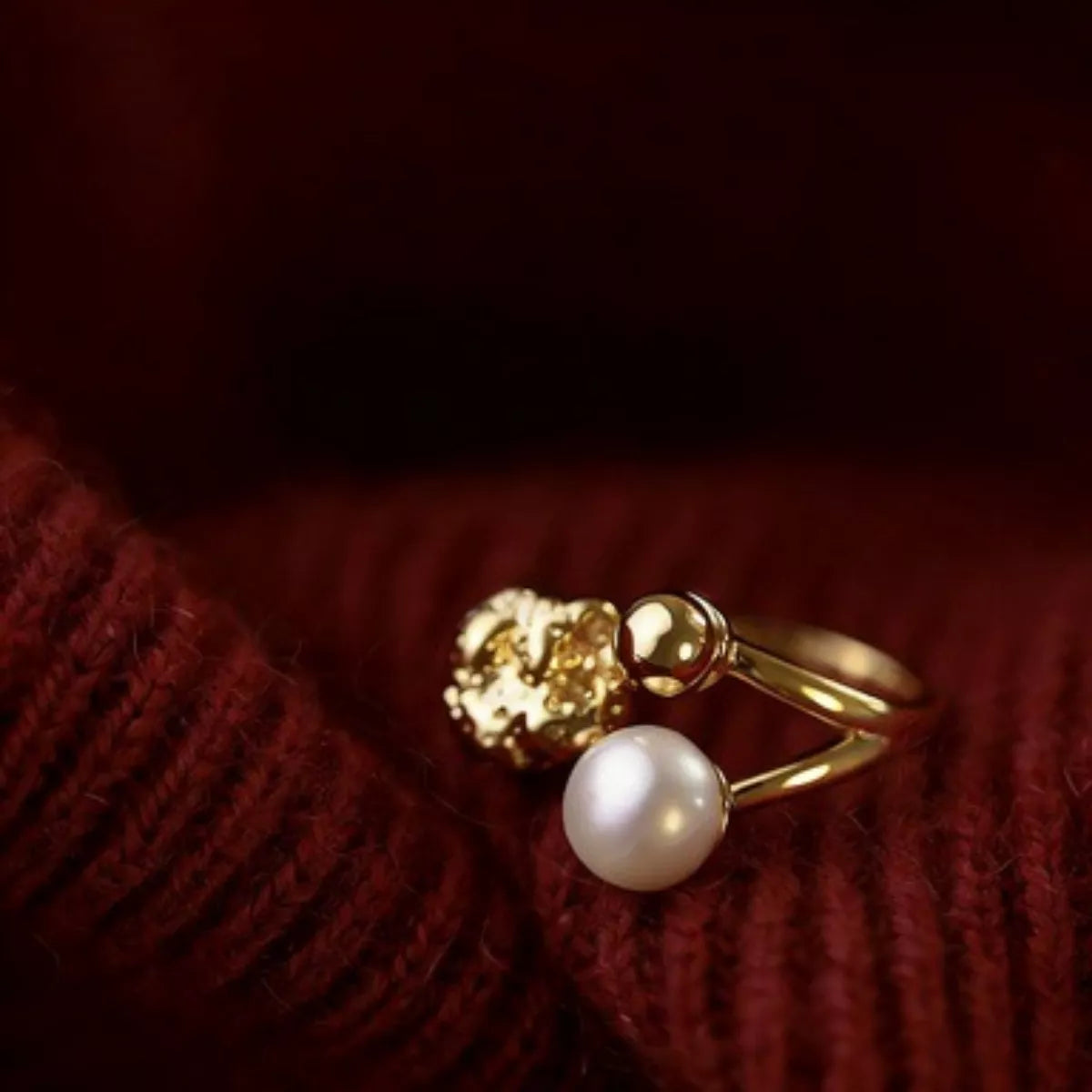18K Gold-Plated Pearl Open Ring - alternate ring view