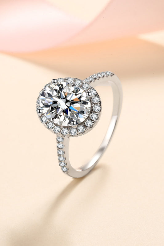 2 Carat Moissanite Sterling Silver Halo Ring in Silver - women's halo ring