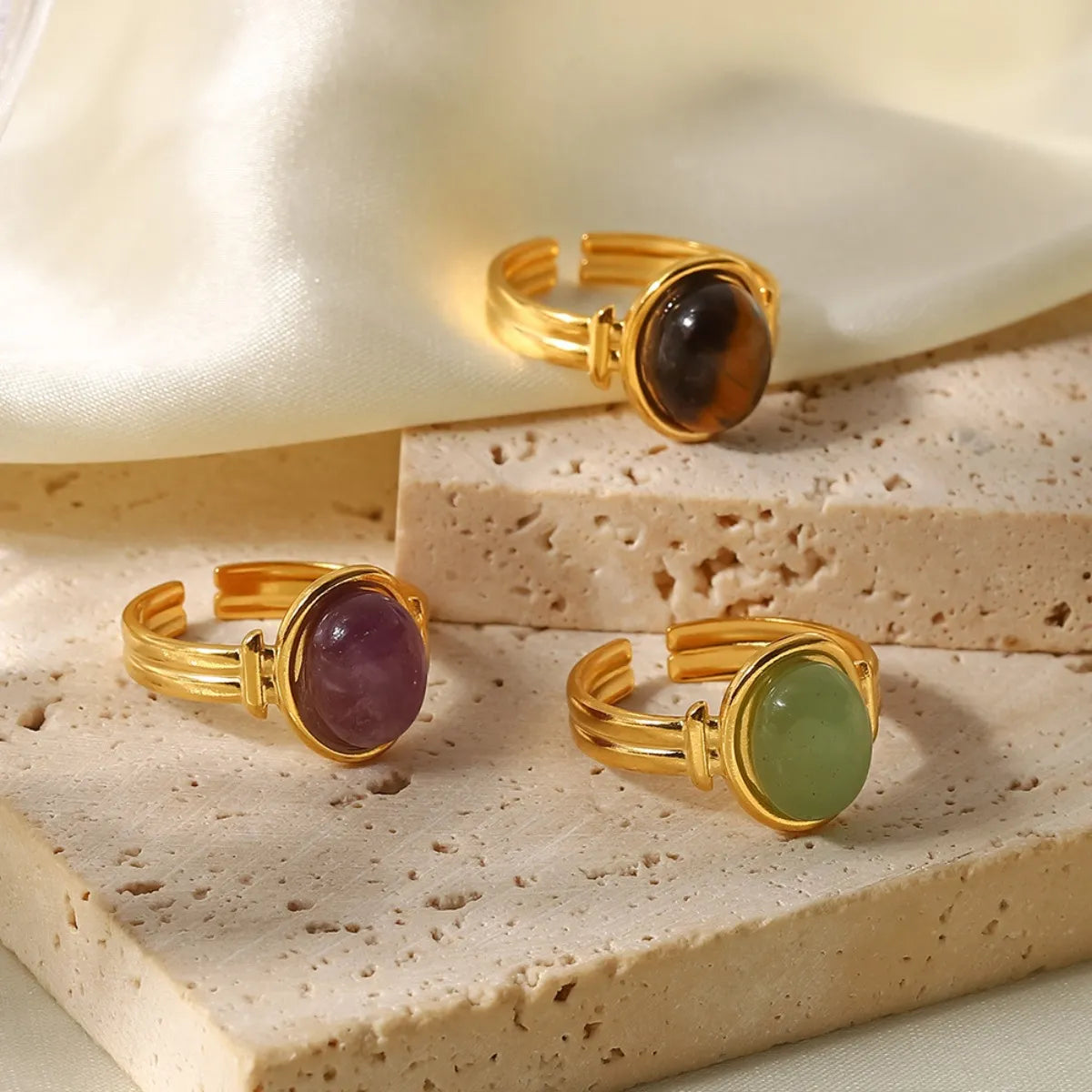 Vintage Natural Stone Gold-Plated Adjustable Ring - alternate ring view