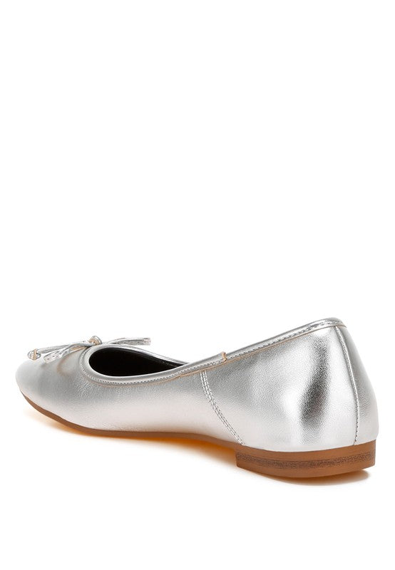 Bow Detail Metallic Ballerinas