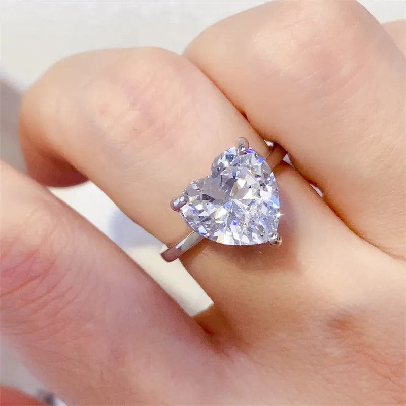 5 Carat Sterling Silver Moissanite Heart Shape Ring in Silver - women's ring