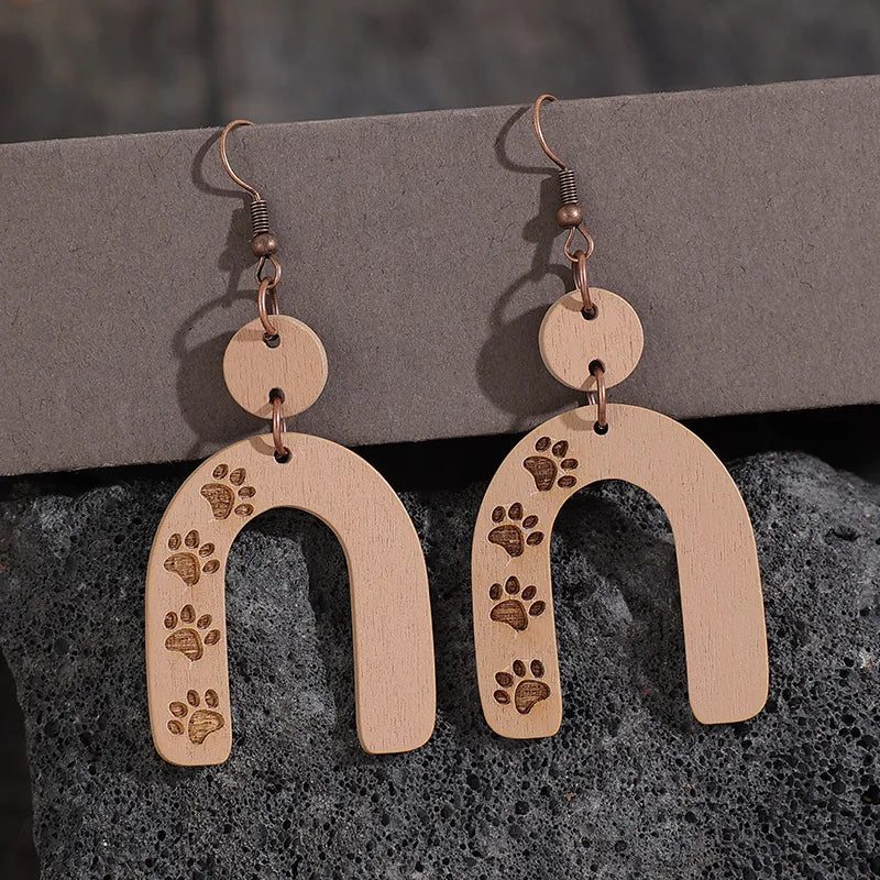 Geometric Shape Wooden Earrings - alternate earring view