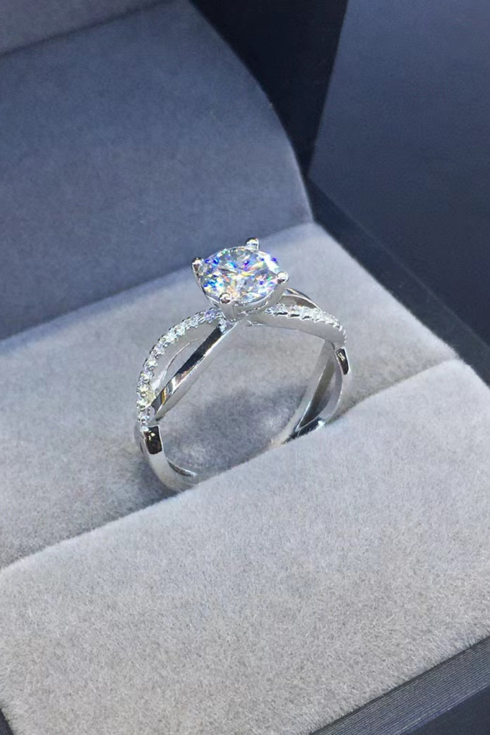 2 Carat Moissanite Crisscross Sterling Silver Ring in Silver - women's ring