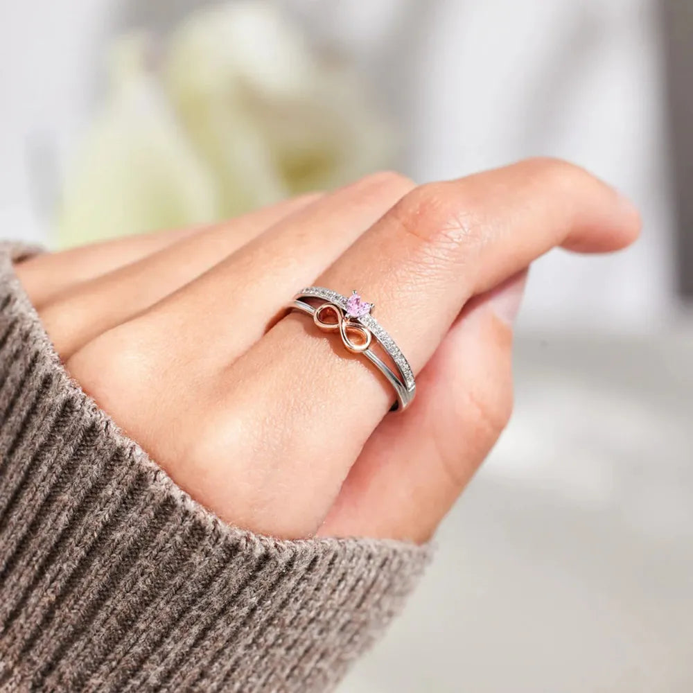 Heart Number 8 Zircon Double-Layered Ring in Silver - women's ring