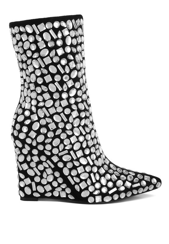 Diamante Wedge Heel Boots