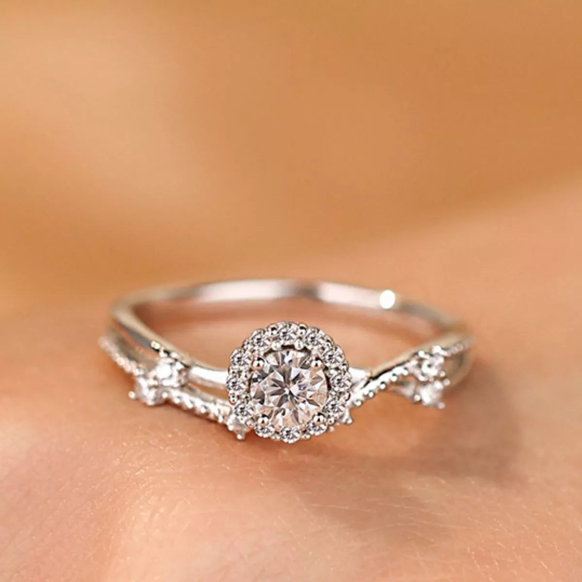1 Carat Sterling Silver Moissanite Layered Ring - alternate ring view