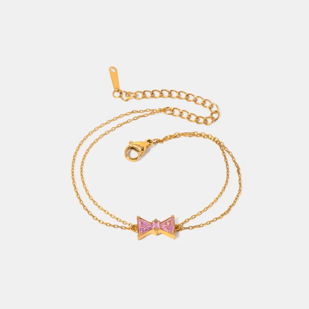 Stainless Steel Zircon Bow Bracelet in Gold - women's bracelet